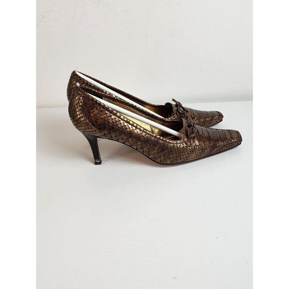 Delman Gold Snake Skin Design Vintage Shoes, Size 7.5 - Picture 7 of 8